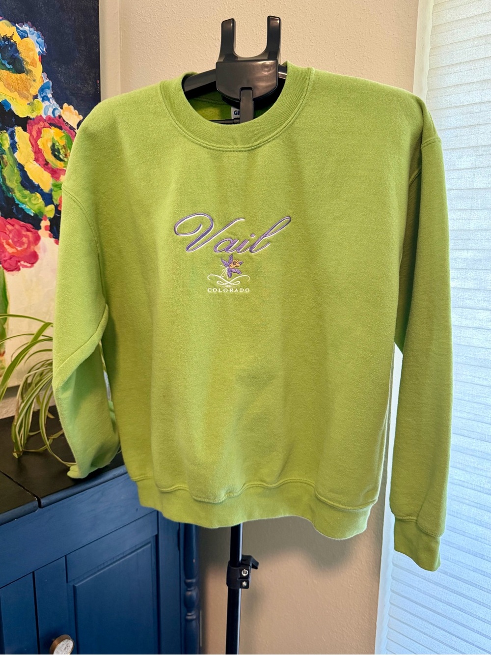 Vail Colorado Embroidered Green Crewneck Sweatshirt – L